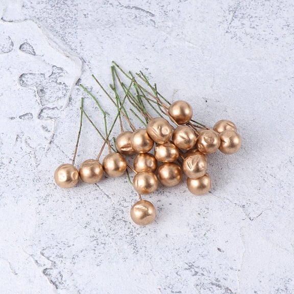 WASHWEPE Artificial Fruit Decoration Christmas Simulation Berries Golden 100Pcs 2.6X0.6X0.6In