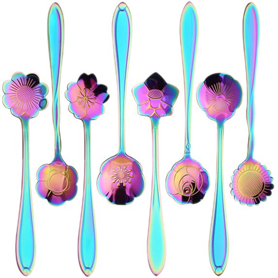 WASHWEPE 5Pack -plated Flower Shape Stainless Steel Mixing Spoon for Cooking Enthusiasts