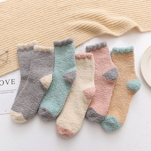 WASHWEPE 5Pairs Mens Crew Socks in Assorted Color for Warmth and Comfort in Autumn and Winter