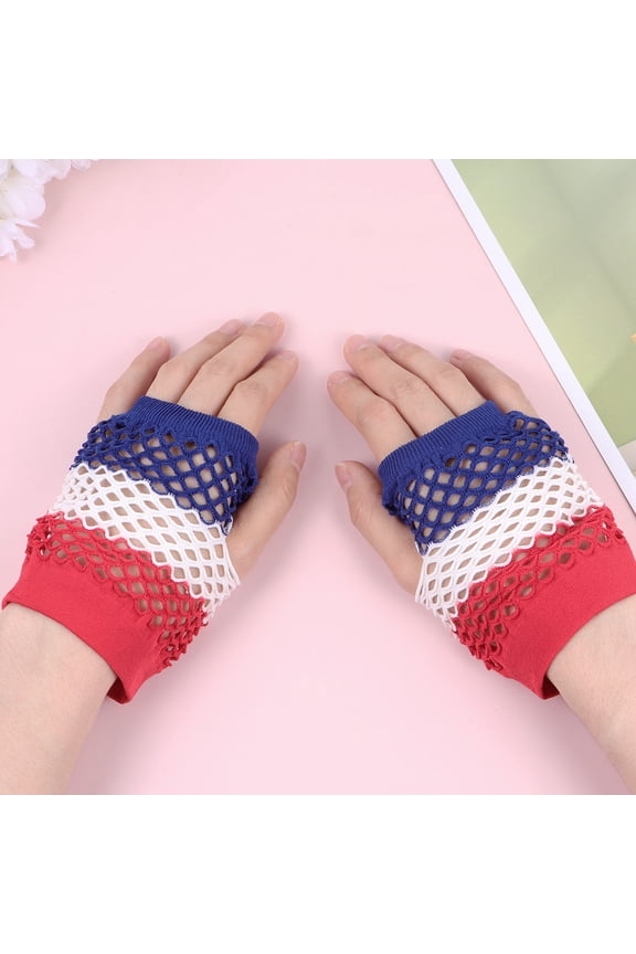 5Pairs Us Flag Design Fishnet Gloves with Elasticity for Dress and Cosplay
