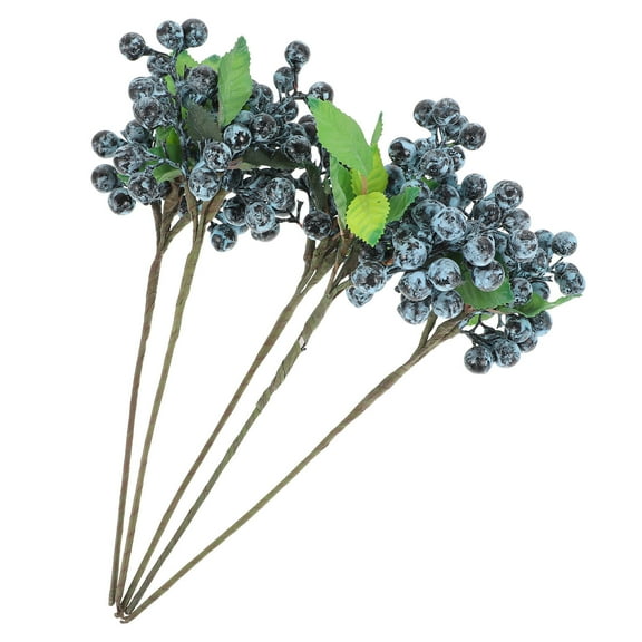 WASHWEPE 5Pcs Artificial Berry Stems Blue for Fruit Bouquet Arrangement and Home Decoration