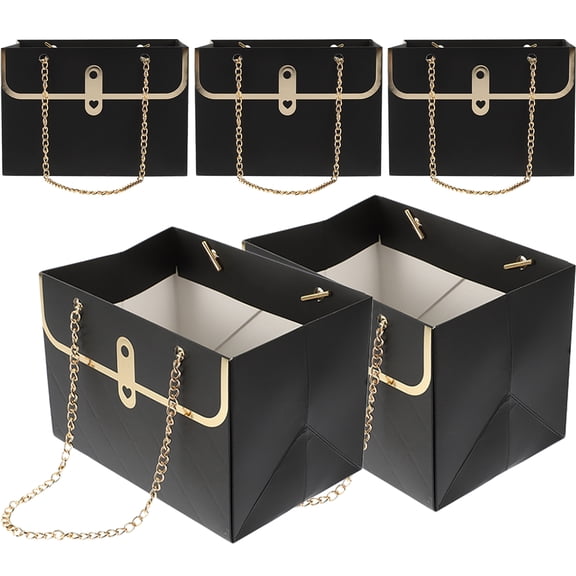 WASHWEPE 5Pcs Bouquet Wrapping Bags for Mother's Day Party Bag Black Rectangular Snack Holding