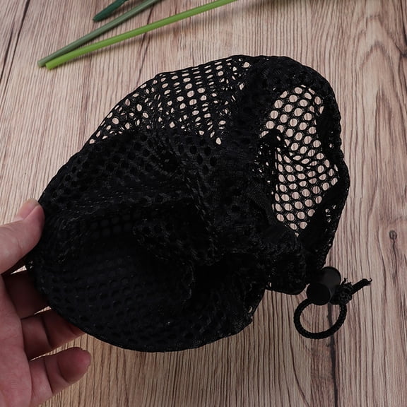 WASHWEPE 5Pcs Nylon Drawstring Mesh Bag for Golf Ball Storage Portable Lightweight Black Ball Pouch