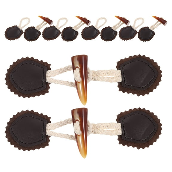 WASHWEPE 6 Pairs Sew On Toggle Button Decorative Closure For Bags Black Cotton Rope Horn Shape DIY