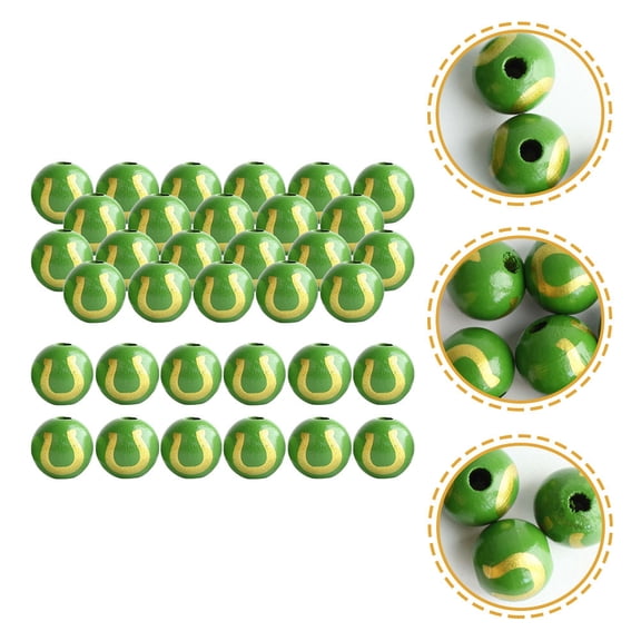WASHWEPE Necklace Beads Green Wood 60Pcs 0.63x0.63in