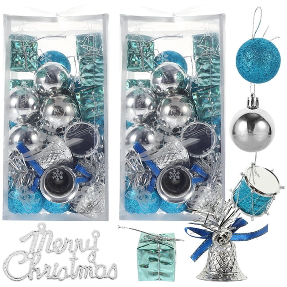 WASHWEPE 64Pcs Christmas Tree Pendants Mini Ornaments for Home Decoration Drum Ball present Box Shapes Plastic Material