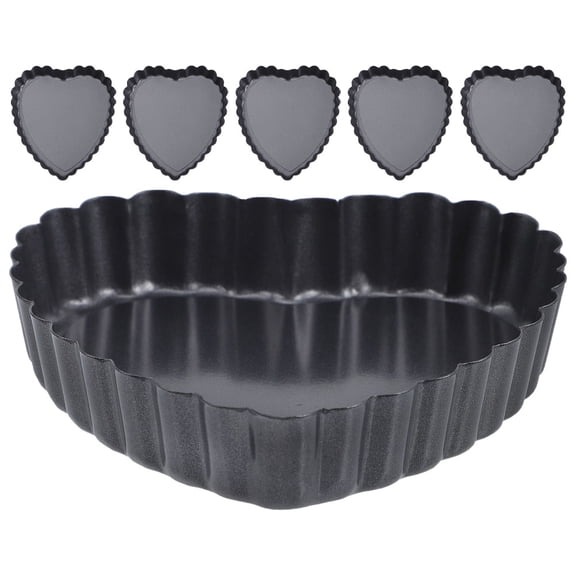 WASHWEPE 6PCS Nonstick Heart Cake Mold Black Carbon Steel Easy to Clean Baking Tool for Valentine's Day