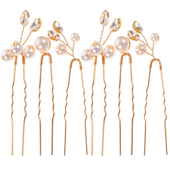WASHWEPE Wedding Rhinestone Hairpin, Golden Alloy with Pearls, Stylish Bride Accessory, 6Pcs