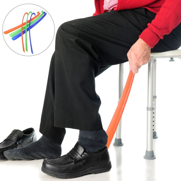 WASHWEPE 6Pcs Comfortable to Use Long Plastic Shoe Horn for Elderly Everyday Convenience
