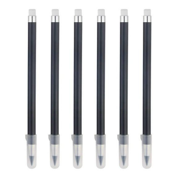 WASHWEPE 6Pcs Erasable Study Pencil for Students Writing and Drawing Cylindrical Black