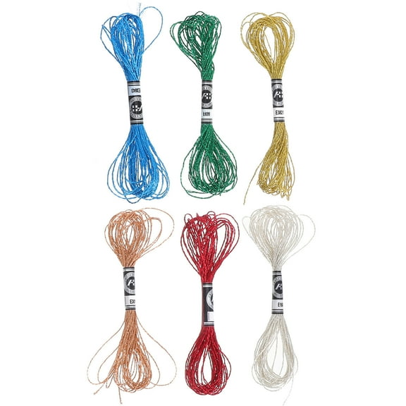WASHWEPE 6Pcs Metallic Embroidery Thread Assorted Colors Polyester Cross Stitch Floss for DIY Sewing Crafts