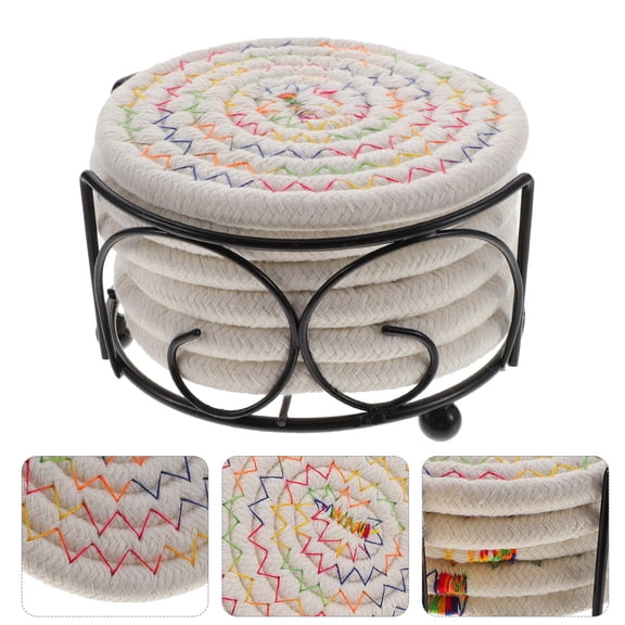 WASHWEPE 6Pcs Round Woven Coasters Cotton Rope Heat-Resistant Beach Surface Protection