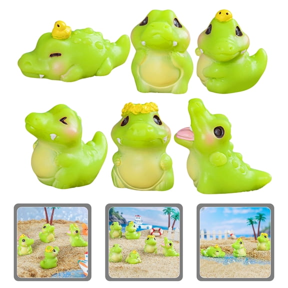 WASHWEPE 6pcs Dinosaur Figurines Mini Resin Alligator Figurine Green Microlandscape Enhancement Office Decorations