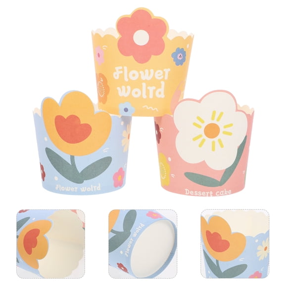 WASHWEPE 75pcs Paper Muffin Cups Flower Patterned Cake Baking Cups Cupcake Wrappers
