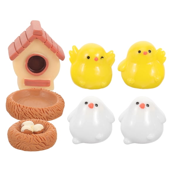 WASHWEPE 7Pcs Resin Chicken Sculpture Yellow Hen House Shape For Birthday Christmas present 3X3Cm