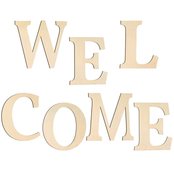 WASHWEPE 7Pcs Welcome Sign Wedding present Wood Slice Letters Shaped Beige 7.86X6.72X0.16in
