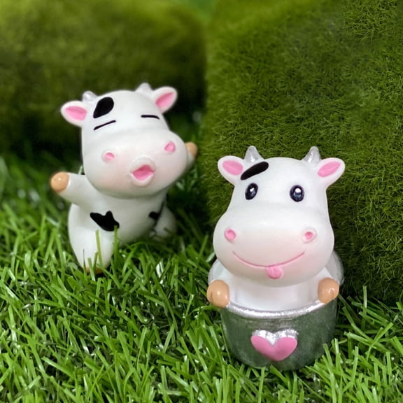 WASHWEPE Garden Tiny Statues 8Pcs 1.4x0.9x0.8in Resin Cow Figurines