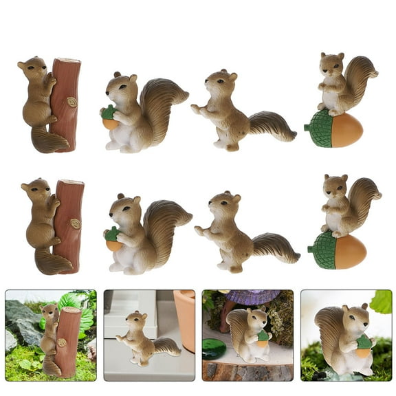 WASHWEPE 8Pcs Miniature Squirrel Statue for Decor Made of Durable PVC Material Bright Colors