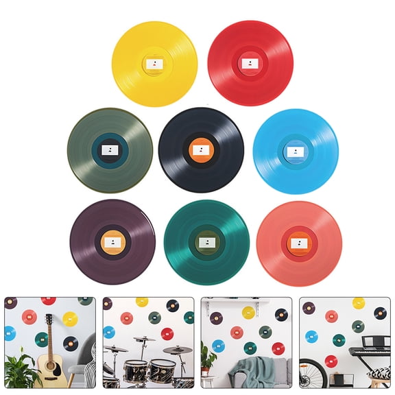 WASHWEPE 8Pcs Vinyl Record Wall Sticker Easy to Stick for Music Studio and Coffee Bar Decor