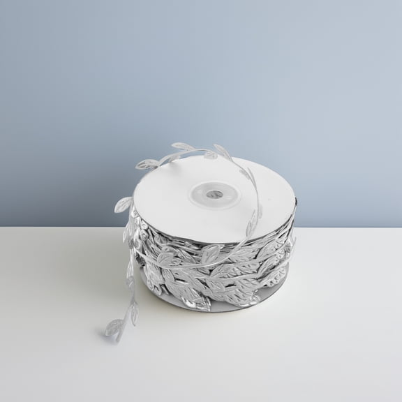 WASHWEPE Artificial Plated Silver Leaf Ribbon Garland Accessory for Home and Party Decor