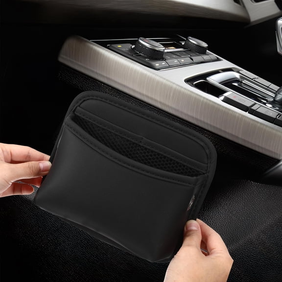 WASHWEPE Automotive Side Seat Pouch Black Car Organizer with Multifunctional Storage for Phone and Keys