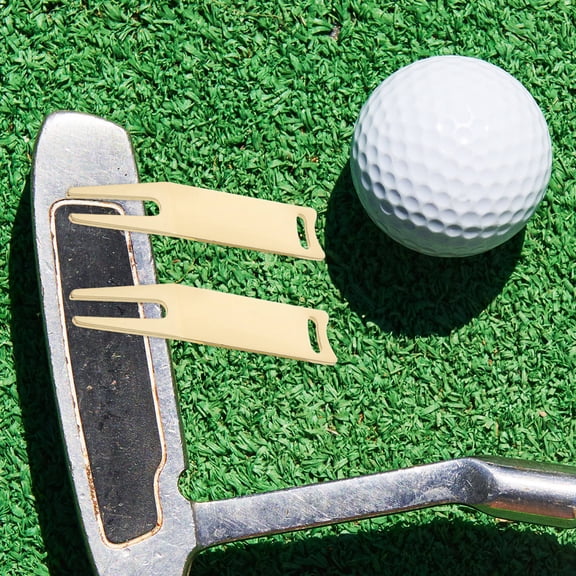 WASHWEPE Ball Mark Repair Tool 2Pcs Golden Iron for Golfers Green Repair