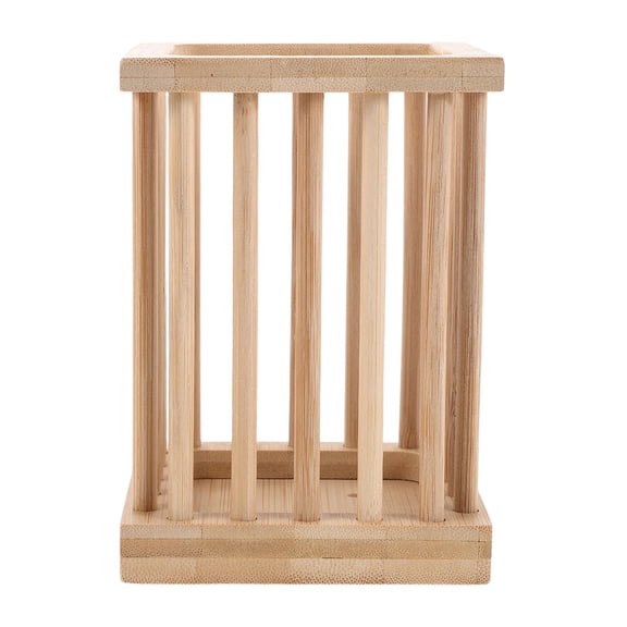 WASHWEPE Bamboo Utensil Holder for Kitchen Countertop with Hollow Design Fast Drainage and Elegant Flatware Organizer