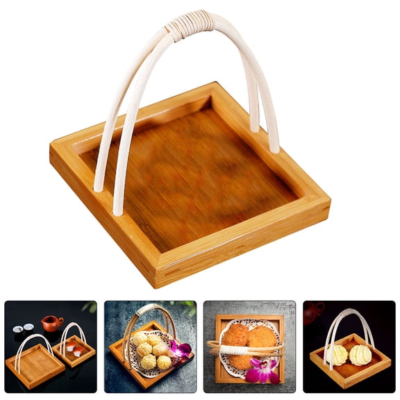 WASHWEPE Bamboo Serving Tray Rectangular with Handle for Hotels 1Set