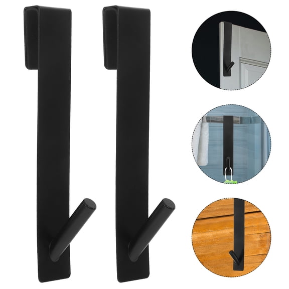 WASHWEPE Over Door Hooks for Hanging Black Stainless Steel 2Pcs 7X1.6X1.2In