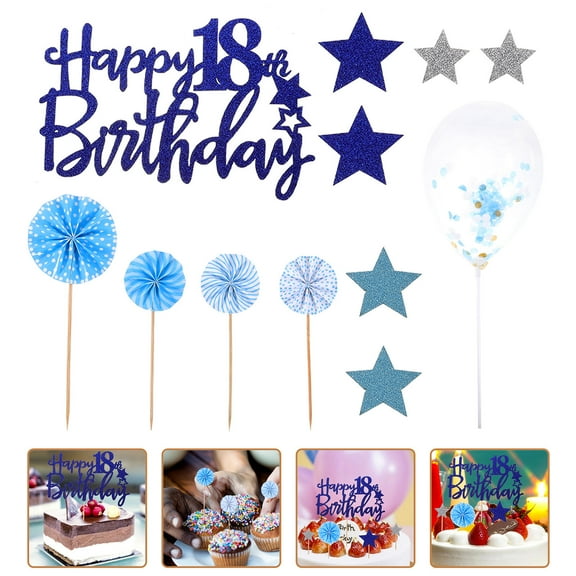 WASHWEPE Birthday Cake Insertion Article Party Toppers Decor Decoration Blue