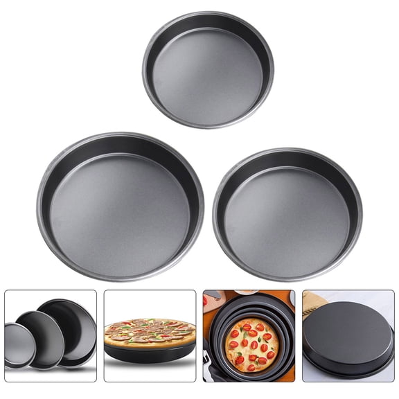 WASHWEPE Black Carbon Steel Baking Pan with Nonstick Coating for Savory Baking and Pizza Making 3pcs