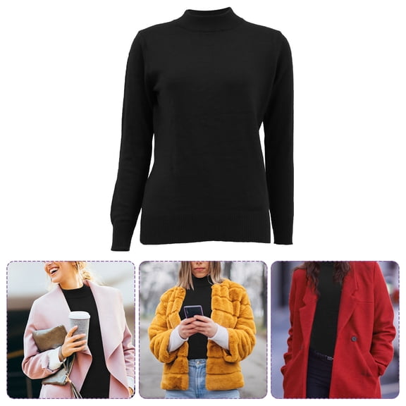 WASHWEPE Black Wool Blend Knitwear Sweater 1Pc for Warmth Retention in Cold Weather