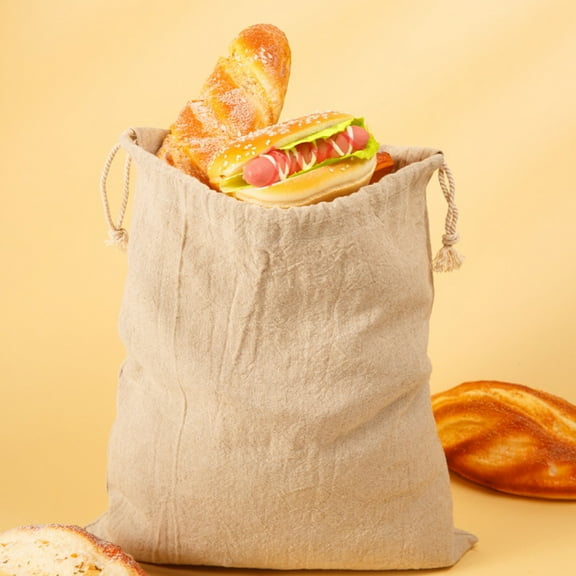 WASHWEPE Bread Bags 2Pcs Beige Linen for Baking and Pastry Pouches Drawstring Design