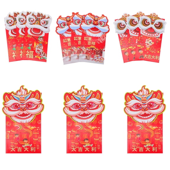 WASHWEPE Chinese New Year Style 12Pcs Red Envelopes for Cash Storage Pouch