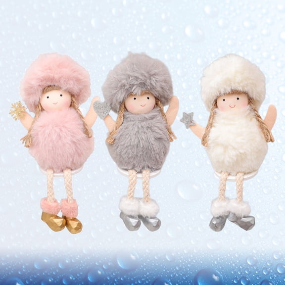WASHWEPE Christmas Angels Ornaments 3Pcs Plush Hanging Dolls White Pink Grey For Room Decoration Festival