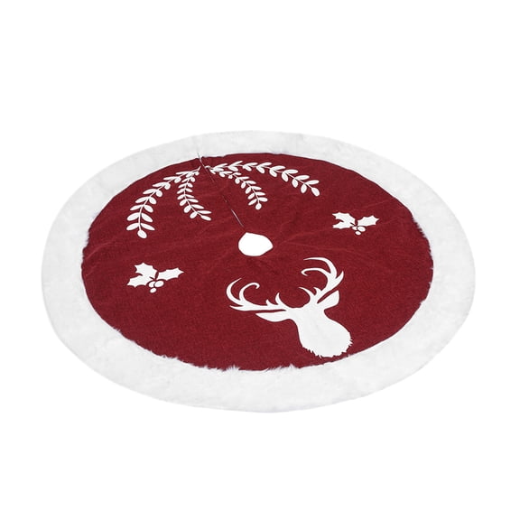 WASHWEPE  Christmas Tree Skirt Knitted Floor Rug Centerpieces Fur Red