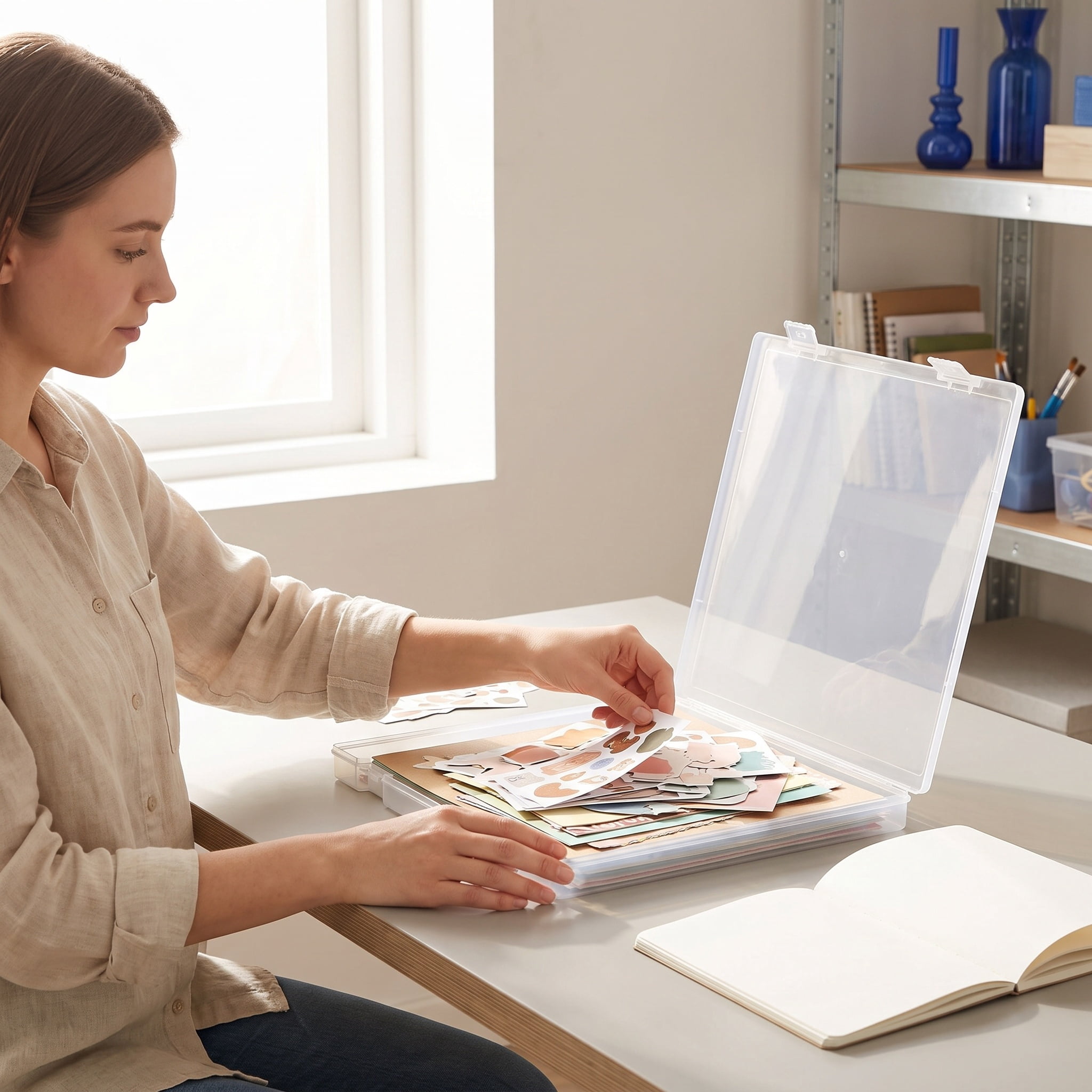 WASHWEPE Clear Stackable Paper Storage Box for Scrapbook Journal ...