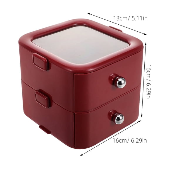 WASHWEPE Press on Nail Storage Box Dark Red Multi Layer Organizer Case for Display and Jewelry Storage