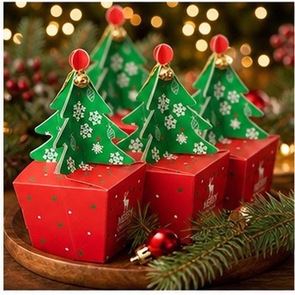 WASHWEPE Decorative Christmas Boxes, 20 Pack Paper Chocolate Cases with Bell Print for Seasonal Celebrations