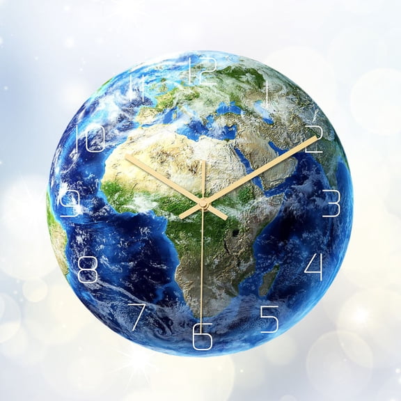 WASHWEPE Arabic Numerals Hanging Clock Vintage Earth Pattern Night Light for Bedroom Or Living Room