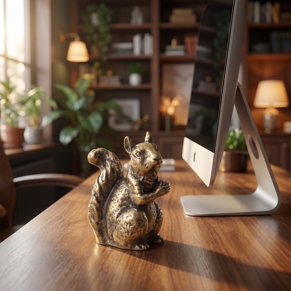 WASHWEPE Vintage Brass Squirrel Statue Tiny Animal Sculpture Home Office Desk Decoration