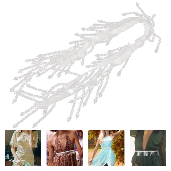 WASHWEPE Diy Beaded Fringe with Tassels for Home Decoration 1Set White Crystal Bead Accessory