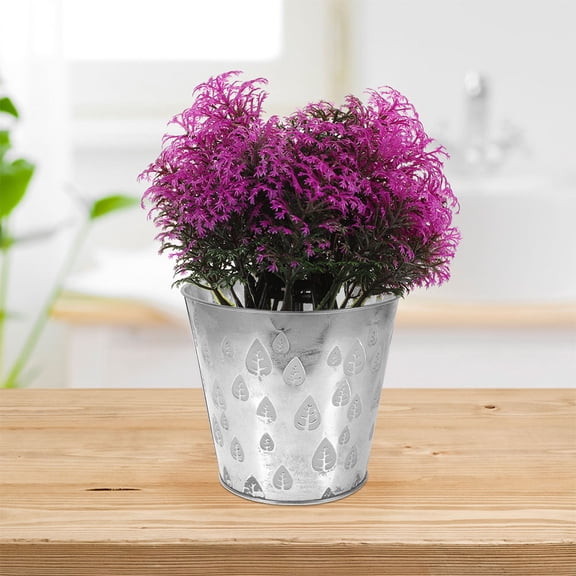 WASHWEPE Grey Iron Flower Container with Maple Leaf Design for Planting Use