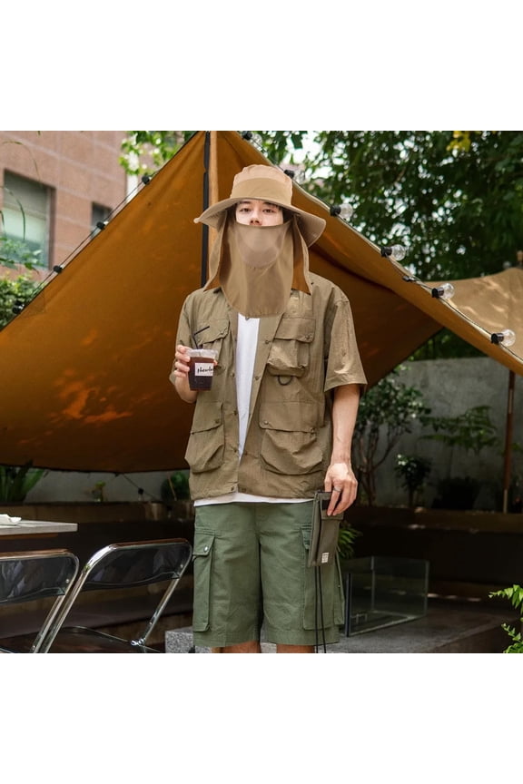Outdoor Wide Brim Khaki Hat Mesh Material for Fishing and Hiking