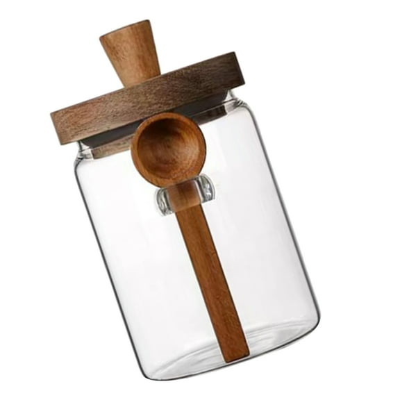 WASHWEPE Airtight Glass Jar with Wood Lid for Storage Multifunctional Kitchen Canister 7.5 x 4.2 x 5.1 inches