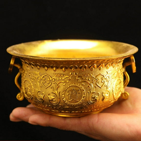 WASHWEPE Golden Copper Treasure Basin Vintage Decor Living Room Tabletop Decoration 12.5X4.9X2.2In 1Pack