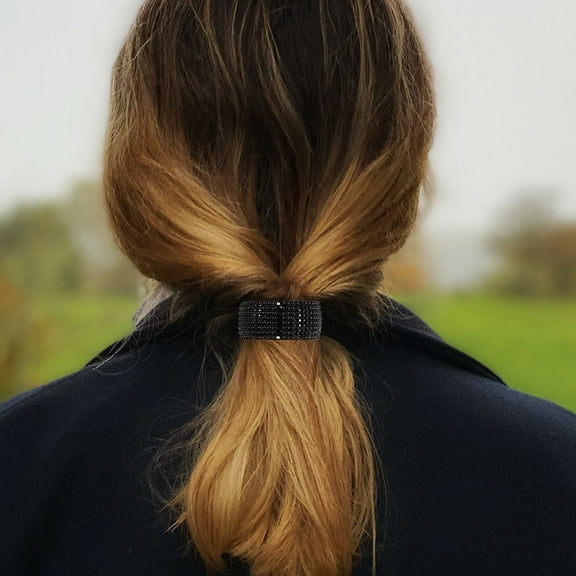 WASHWEPE Elastic Hair Bands Hair Cuff Ponytail Holder Black Plastic 4Pcs