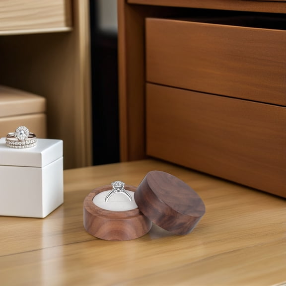 WASHWEPE Handmade Solid Wood Round Jewelry Box with Velvet Insert Light Brown Decorative Storage