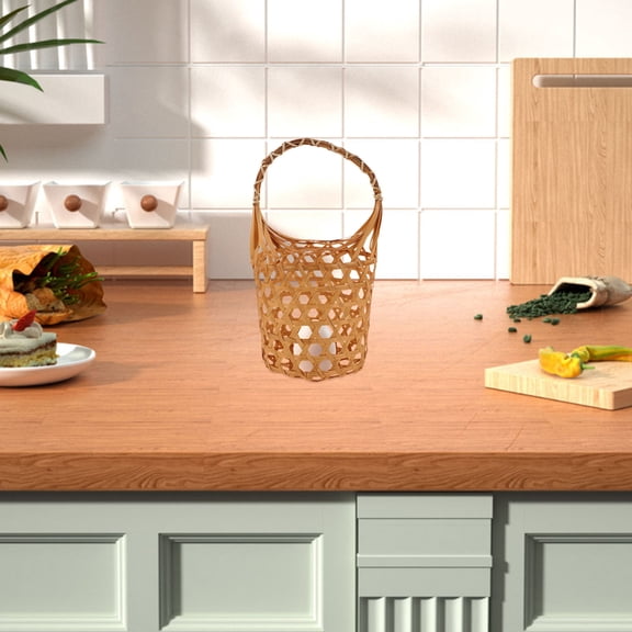WASHWEPE Handwoven Bamboo Egg Collecting Basket with Handle Lightweight Portable Rustic Farmhouse Kitchen Organizer