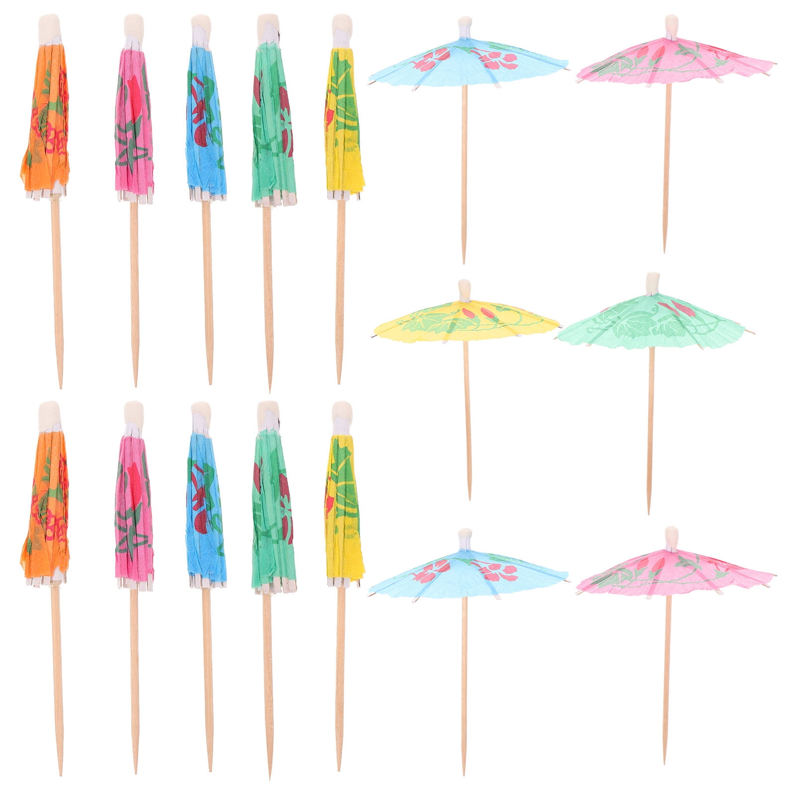WASHWEPE Hawaiian Mini Umbrellas 50Pack Wooden Sticks Beverage Umbrella ...